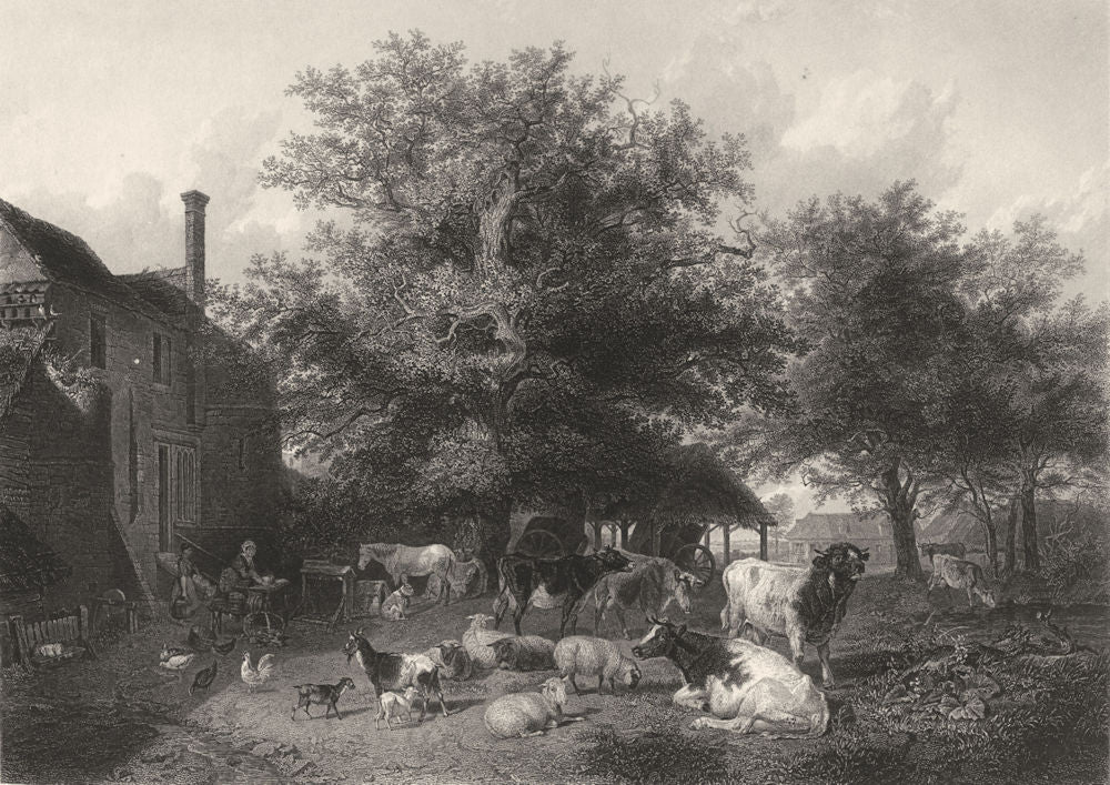 FARMING. The farm-yard c1870 old antique vintage print picture